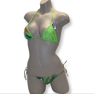 Recco Size Small Brazilian Tropical Green Side Ties Bikini Set. New With Tags.